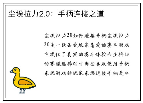 尘埃拉力2.0：手柄连接之道