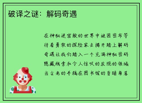 破译之谜：解码奇遇