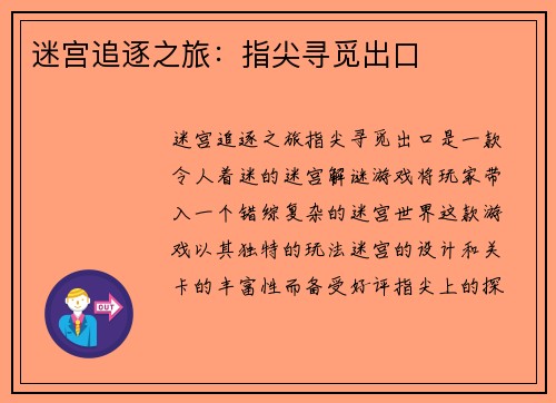 迷宫追逐之旅：指尖寻觅出口